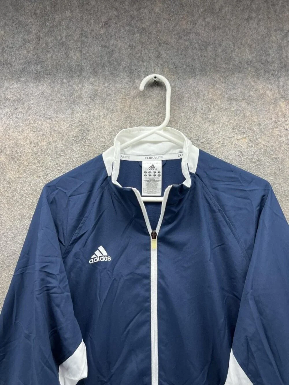 Adidas Track Jacket Mens Medium Blue White Full Zip Climalite Athletic Training